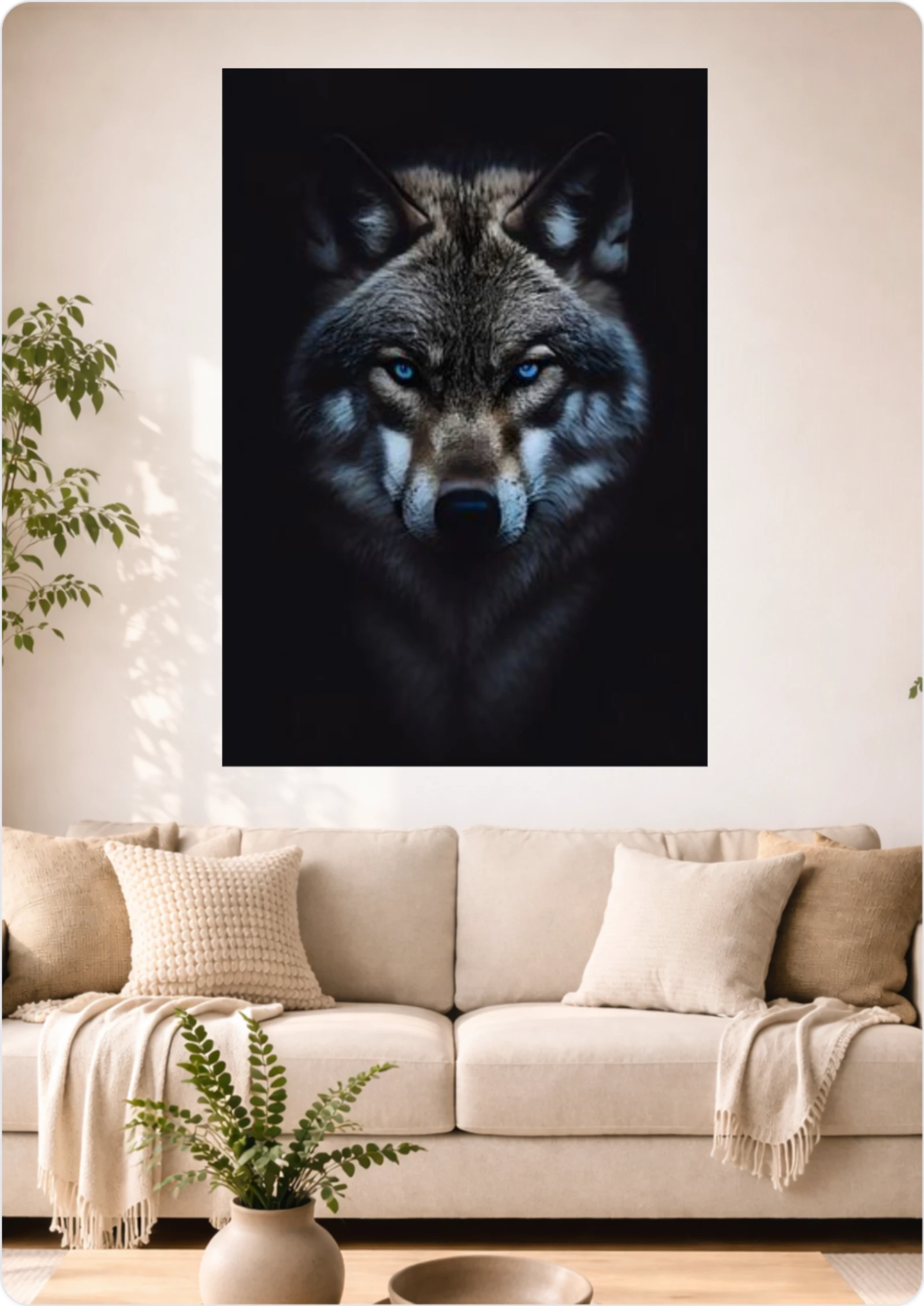 Affiche Loup Mystique aux Yeux Bleus A3 Sans Cadre – Poster Animal Sauvage et Atmosphère Dark